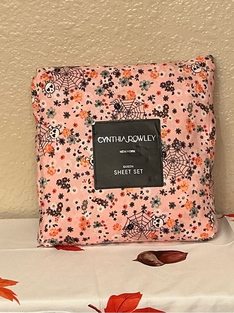 Cynthia Rowley Pink Floral, Spiderweb & Skulls Queen Sheet Set